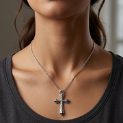 925 Sterling Silver Diamond Criss Cross Pendant Necklace with Adjustable Length